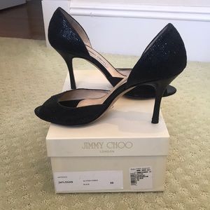 Jimmy Choo Black Glitter Dorsay peep toe pump Size 39